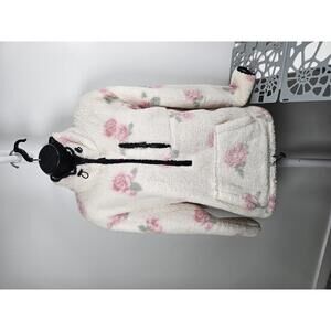 Pink Floral Print Fleece Pullover Jacket